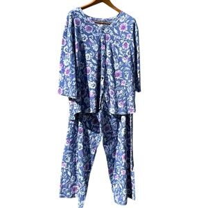 KAREN NEUBURGER Encore Womens Sz 2X Purple Floral Button Top Sleep Pajama Set.
